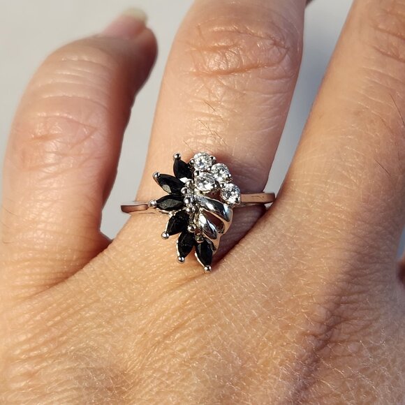 VTG Classic 925 Silver Natural Sapphire CZ Cluster Flower Ring Sz 7 & 10 - Picture 6 of 11